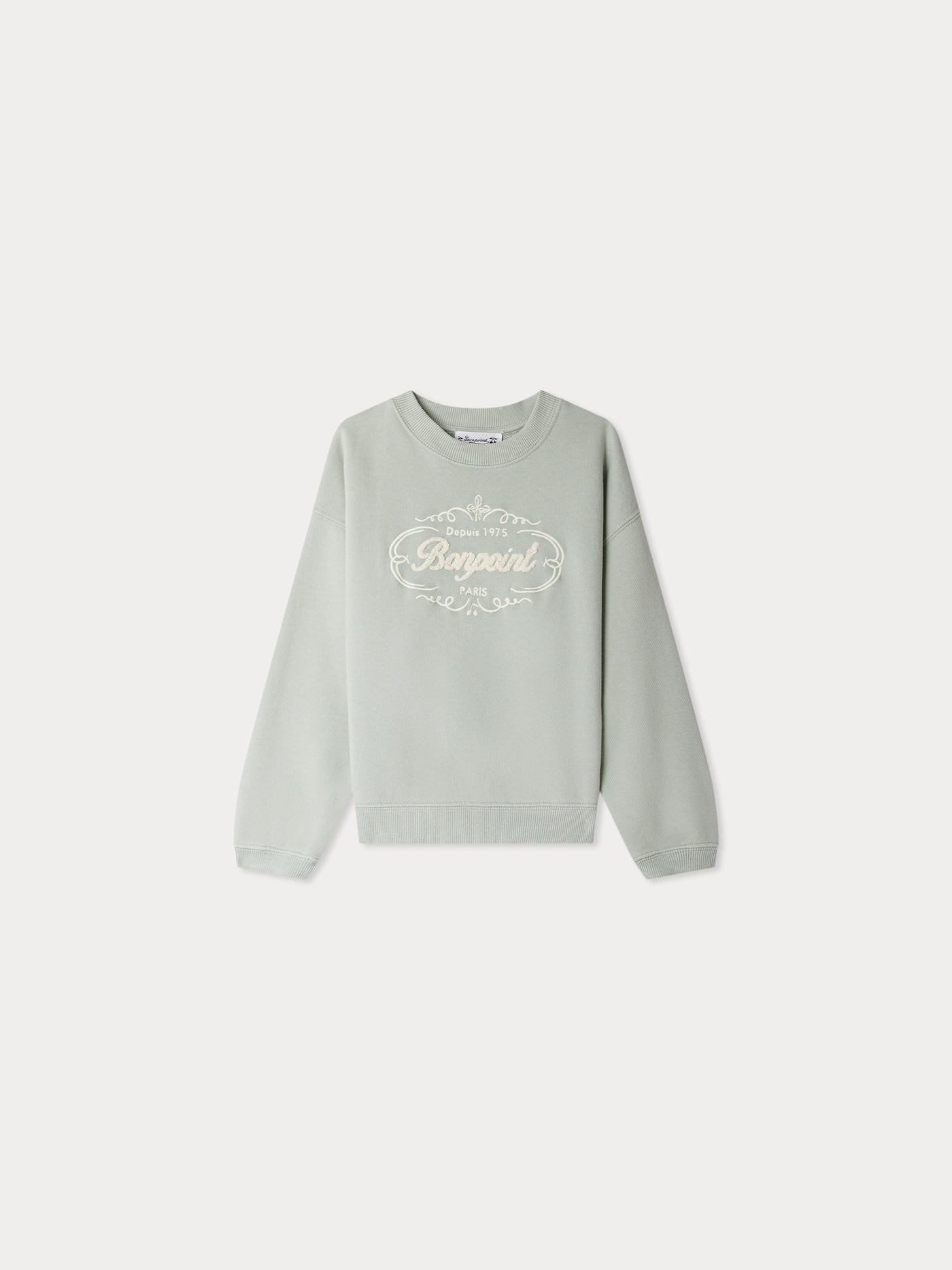 Tonino sweatshirt with Bonpoint Heritage logo embroidery in green organic cotton