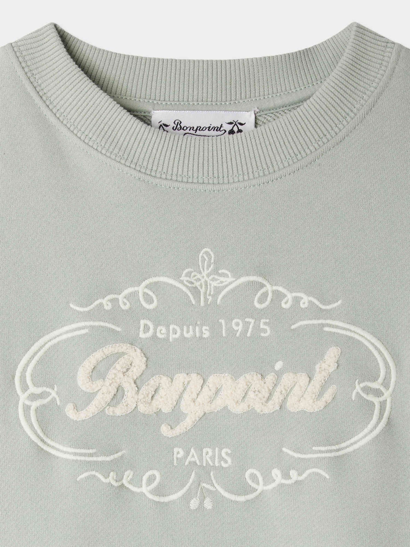 Tonino sweatshirt with Bonpoint Heritage logo embroidery in green organic cotton
