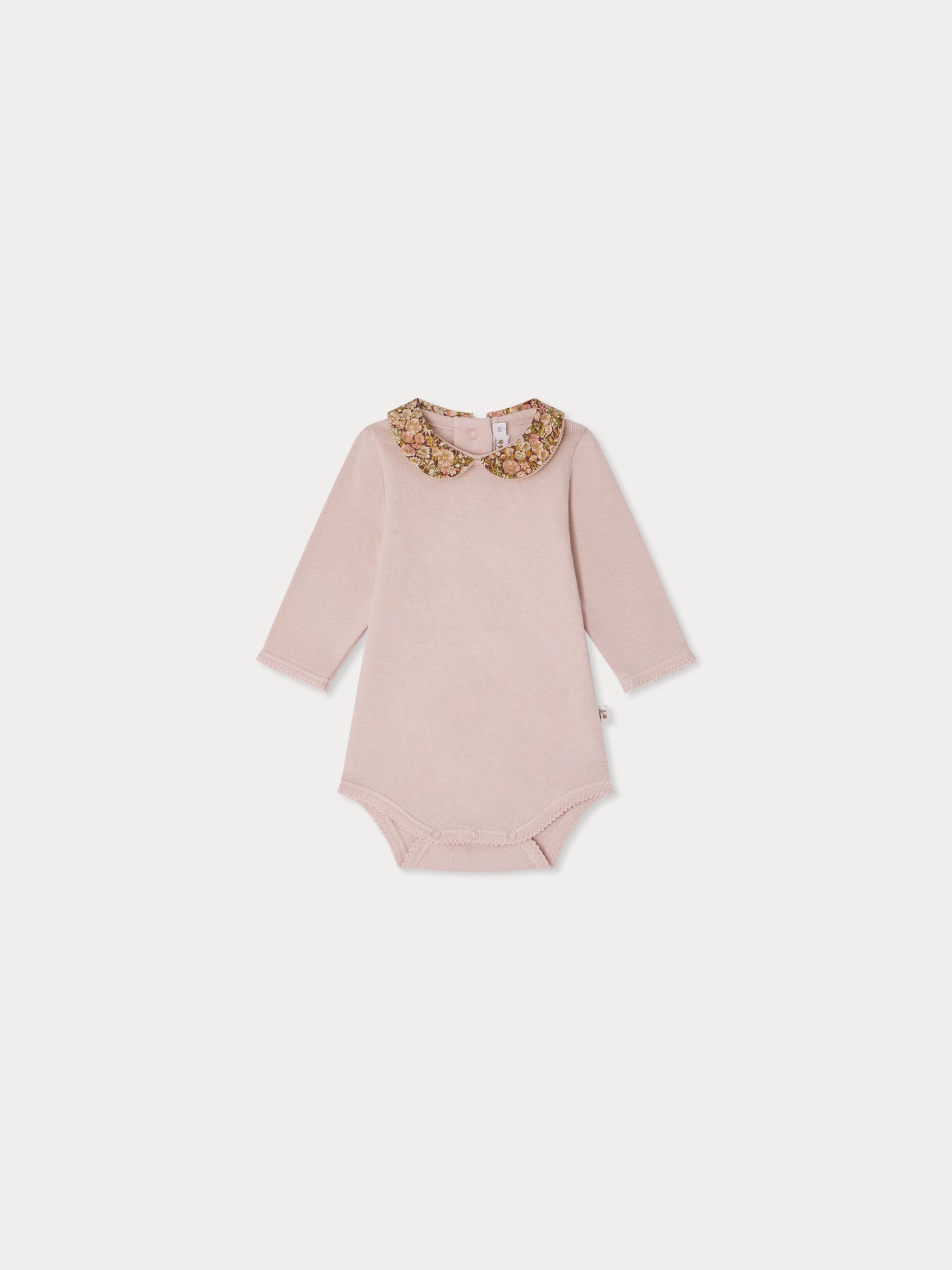 Pink Swan bodysuit with Liberty fabric collar in organic cotton