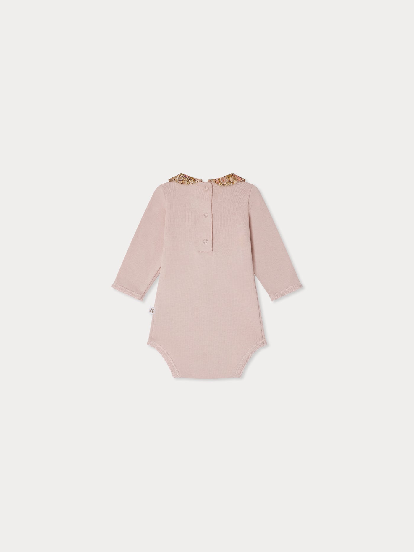 Pink Swan bodysuit with Liberty fabric collar in organic cotton