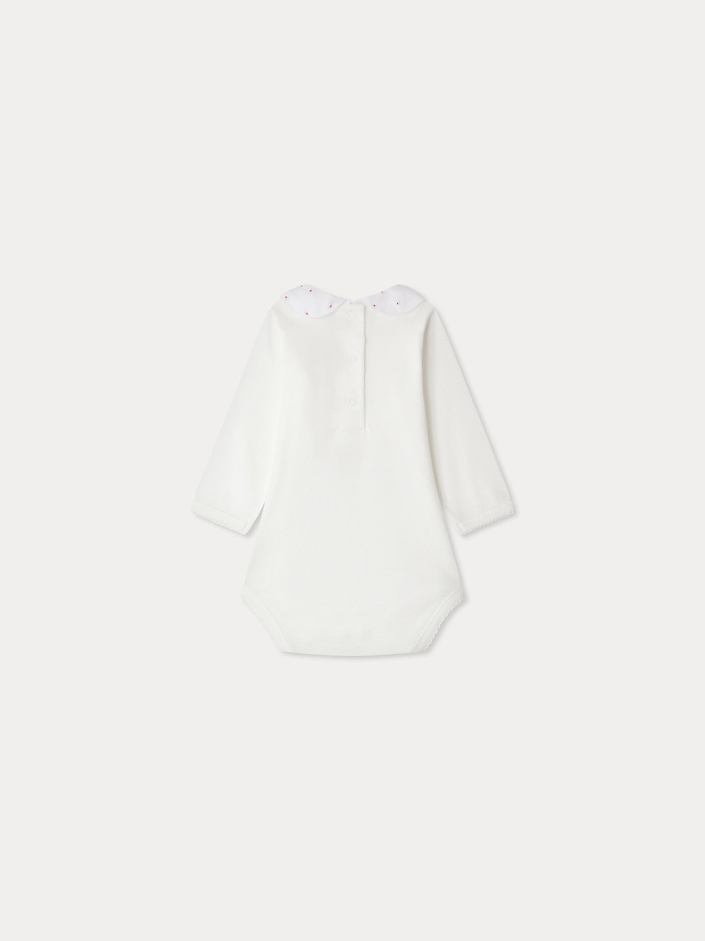 Swan bodysuit with strawberry embroidered collar in organic cotton
