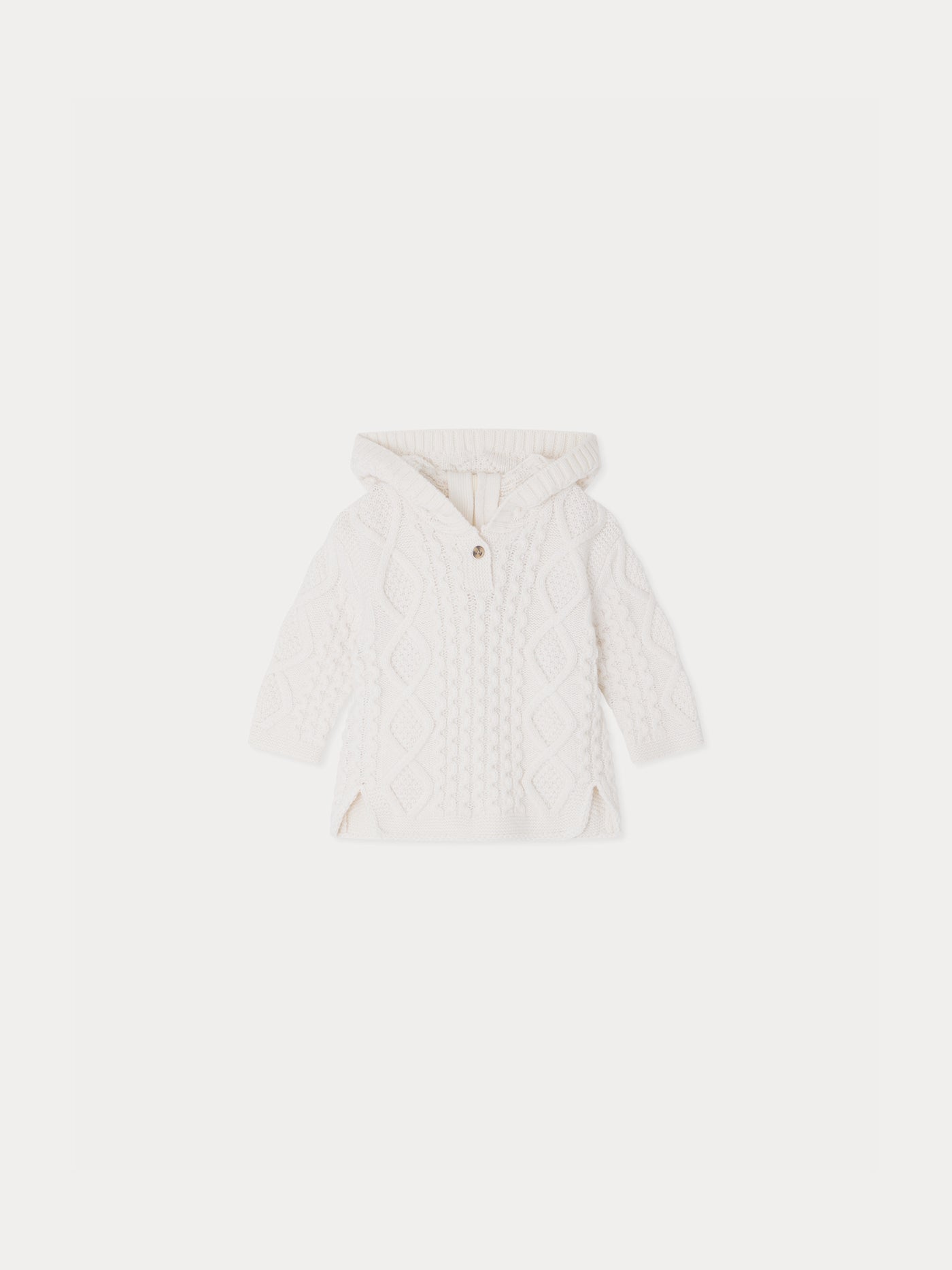 Burnou Tainy hooded jacket with a fancy white wool knit