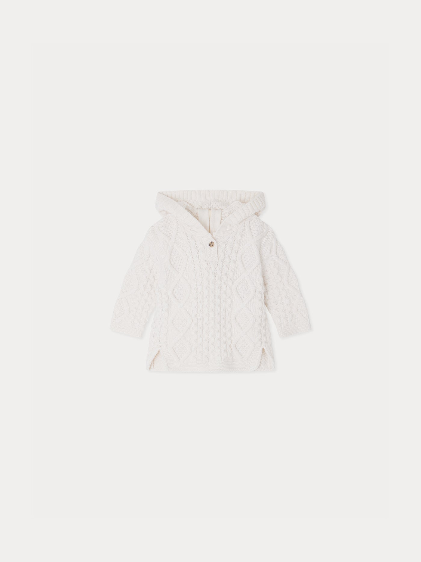 Burnou Tainy hooded jacket with a fancy white wool knit