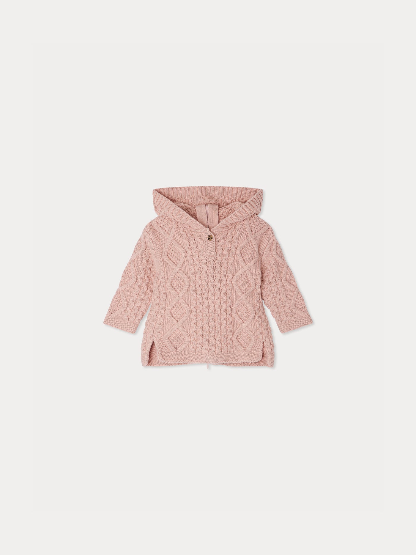 Burnou Tainy hooded jacket with a fancy pink wool knit