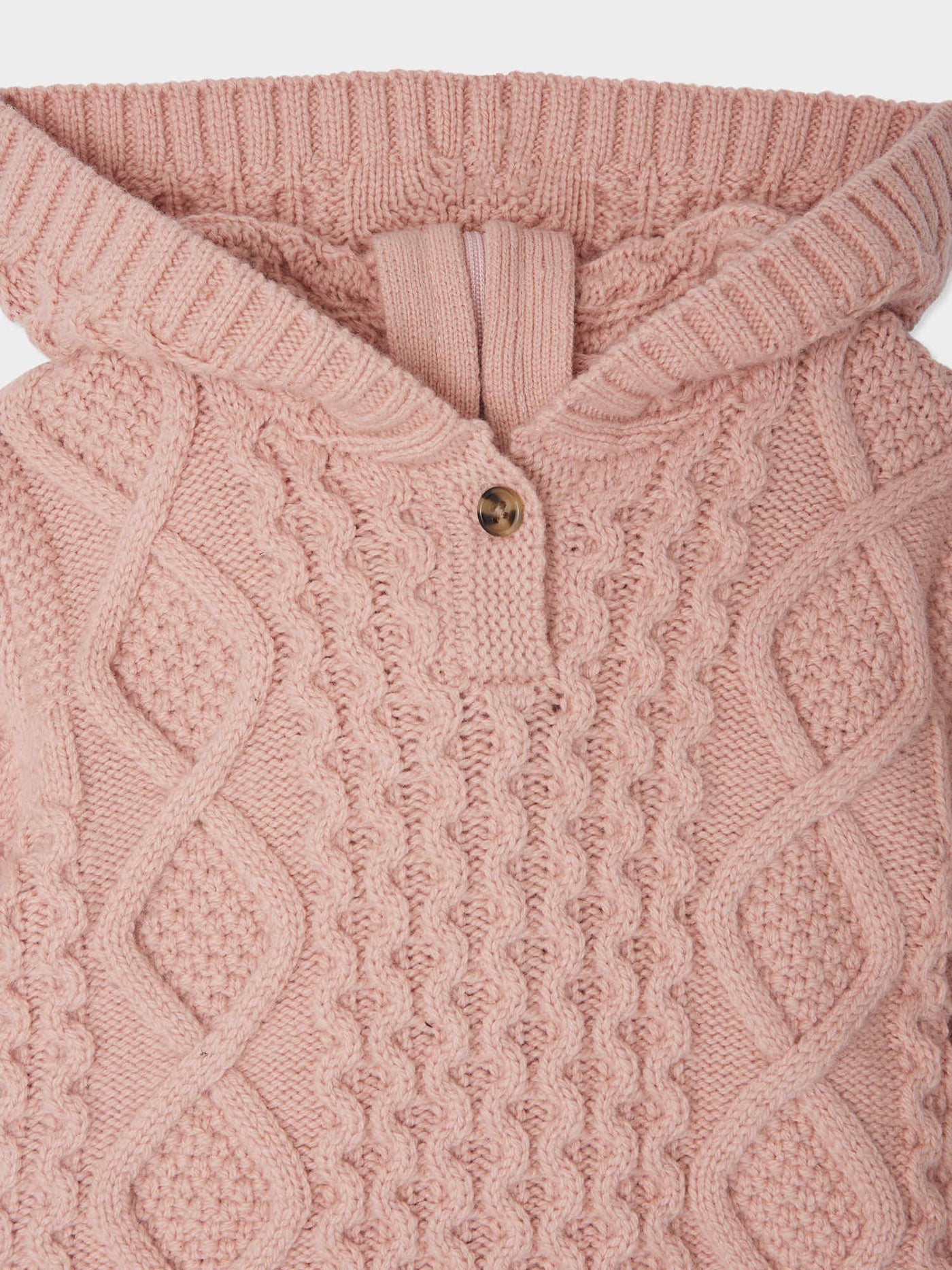 Burnou Tainy hooded jacket with a fancy pink wool knit