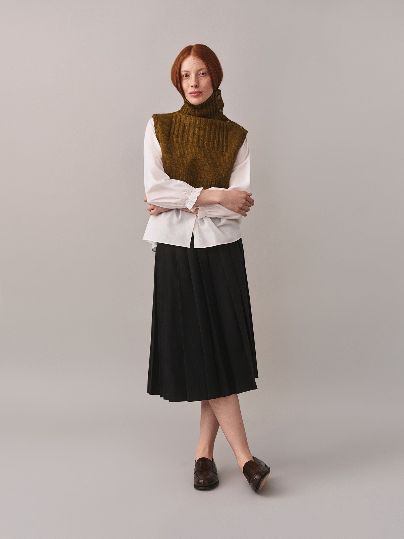 Junau Removable Collar in Khaki Wool