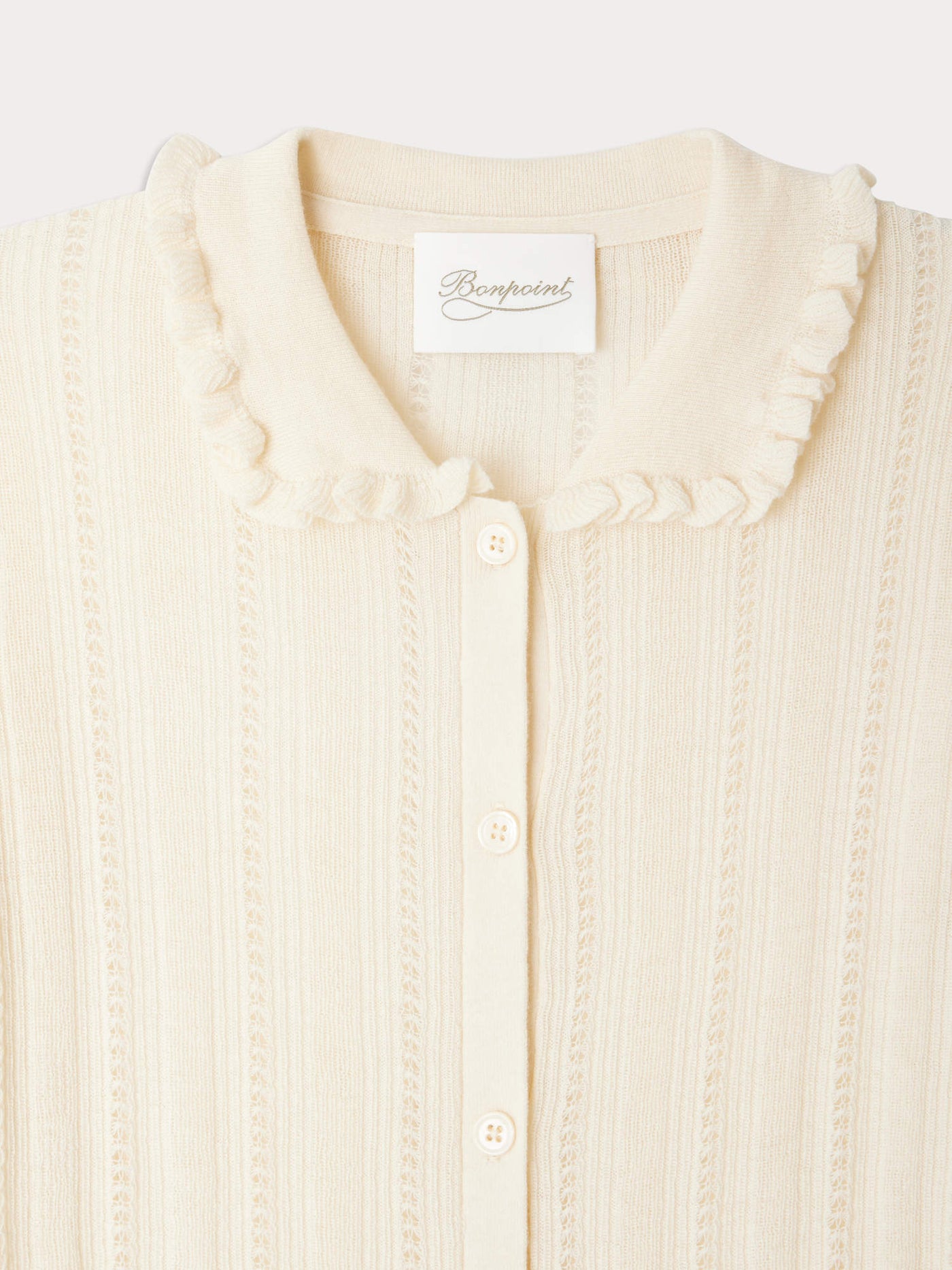 Jimini cardigan with fancy stitch collar in wool and silk