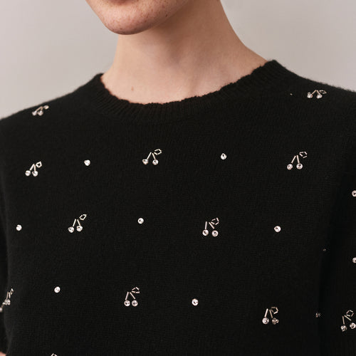 Jossia sweater with cherry pearl embroidery in wool and cashmere