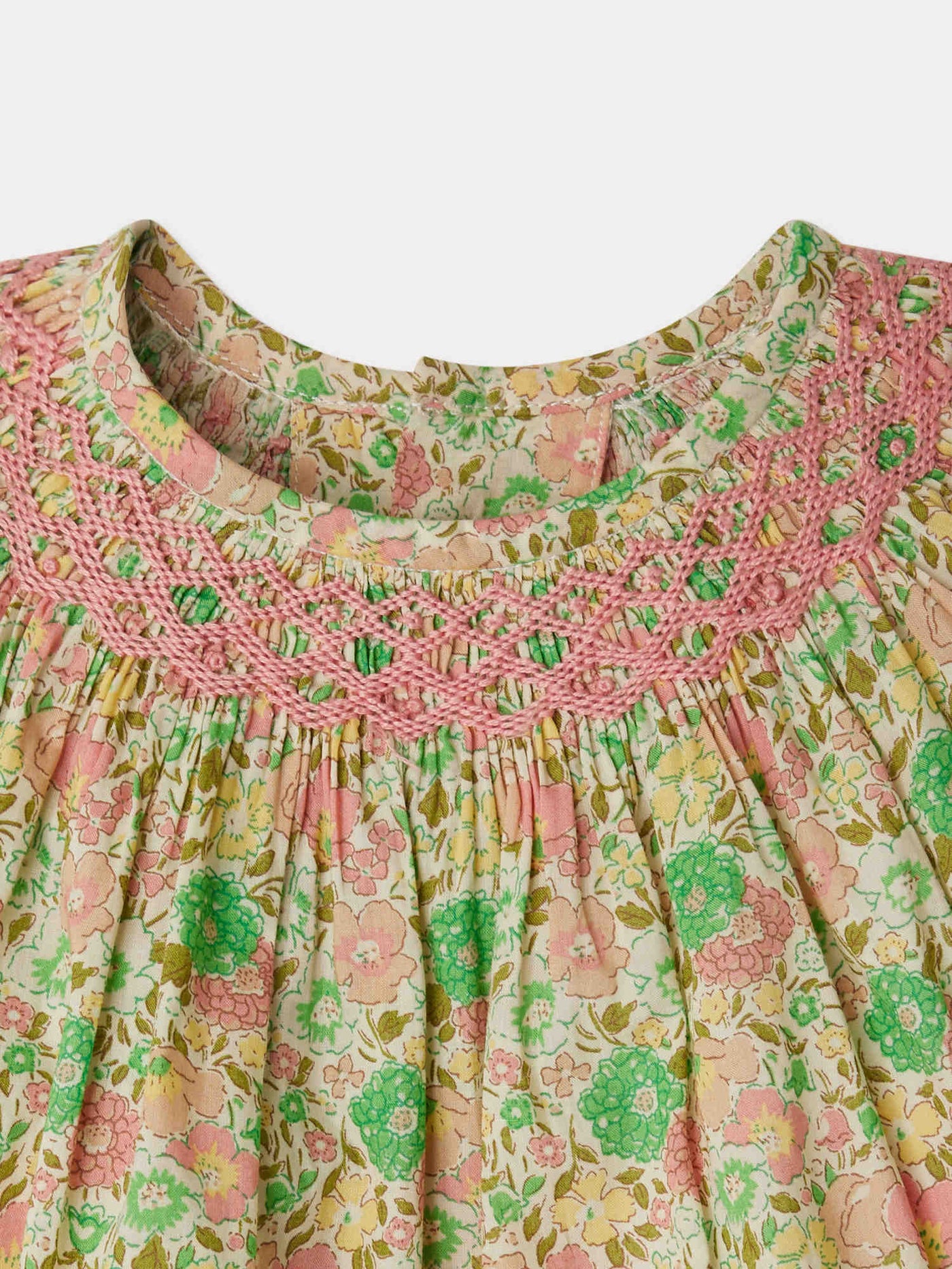 Griotte blouse smocked and embroidered in Liberty fabric in organic cotton