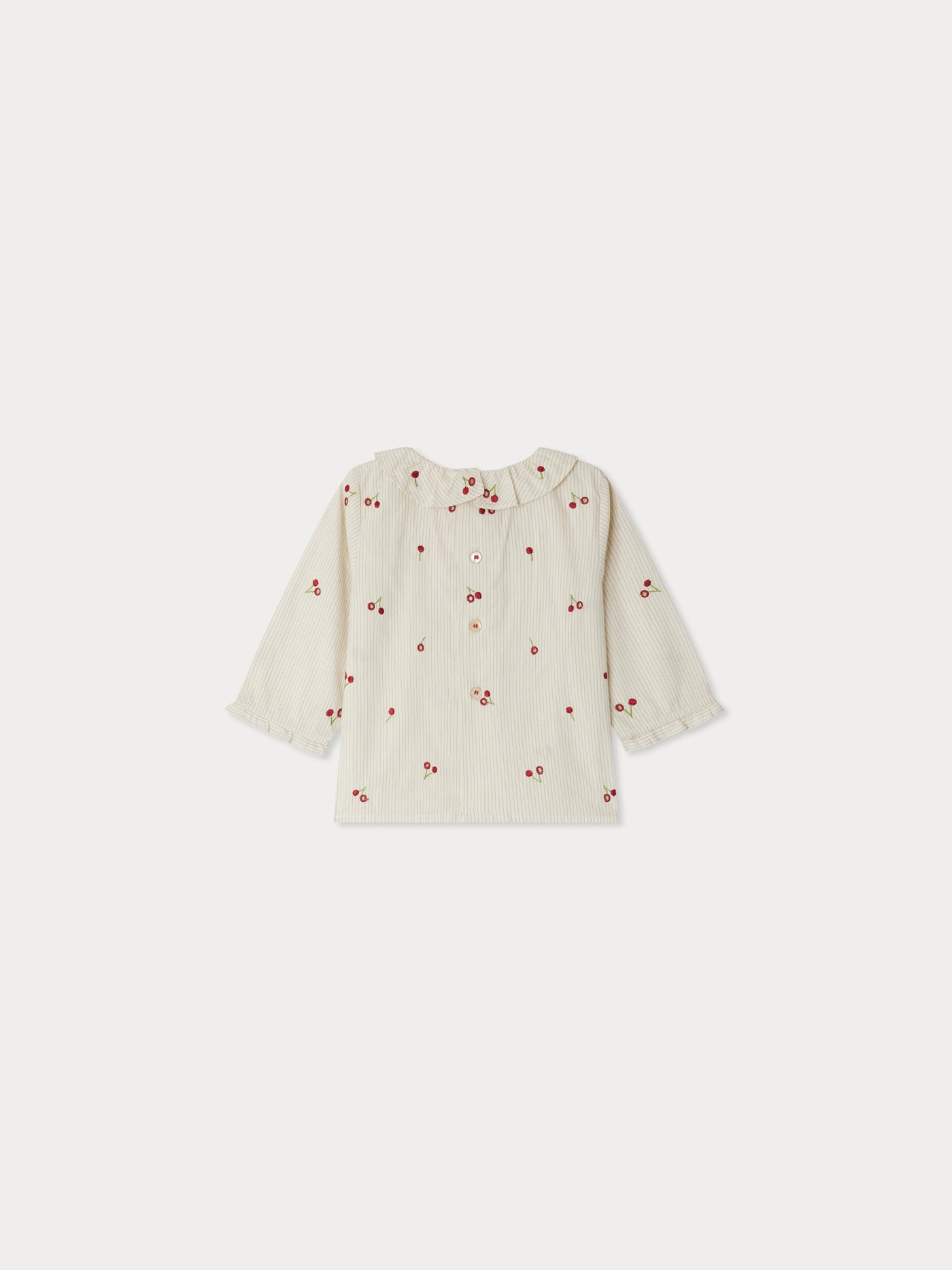 Ganiti blouse in striped organic cotton with cherry embroidery