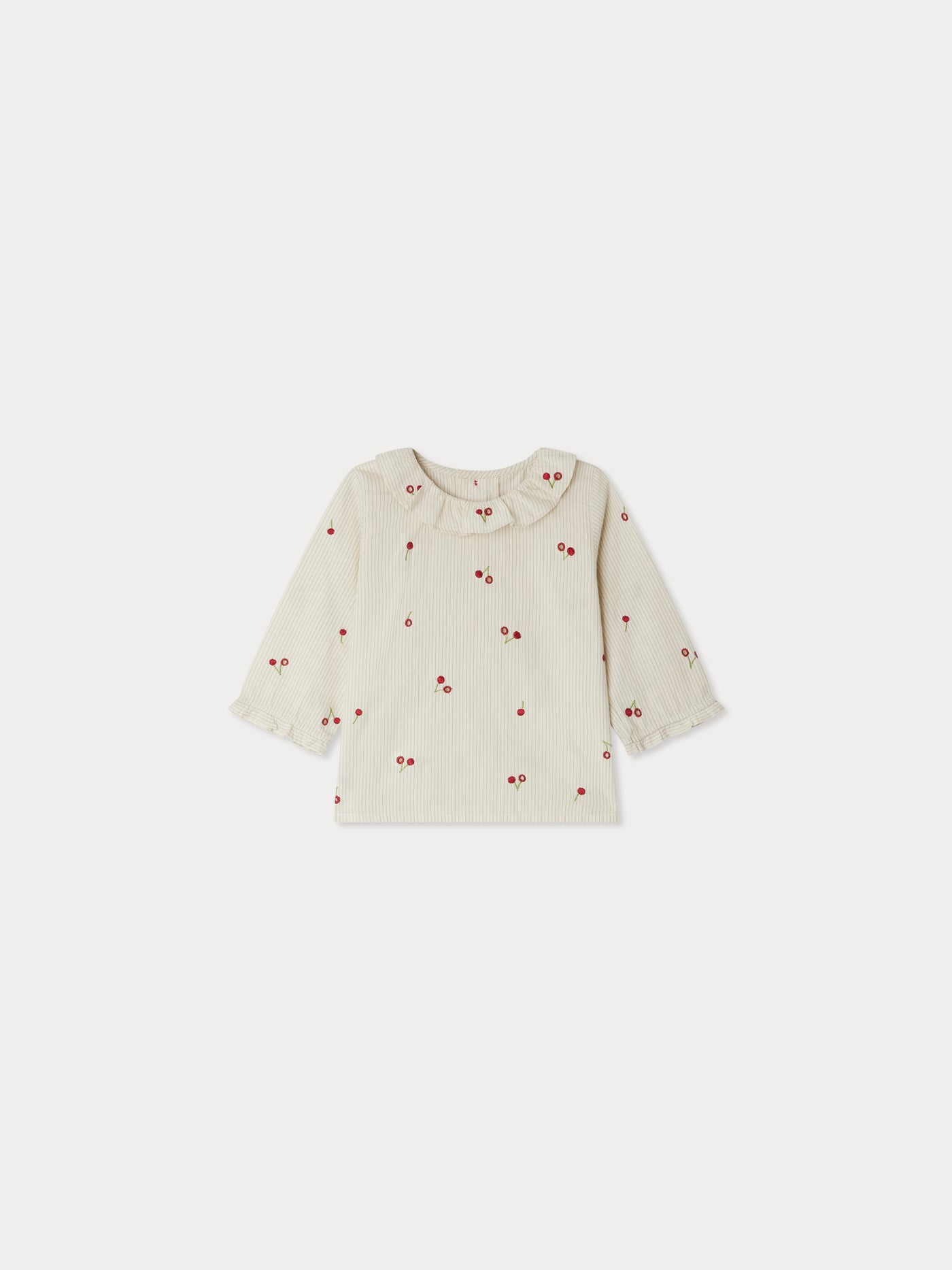 Ganiti blouse in striped organic cotton with cherry embroidery