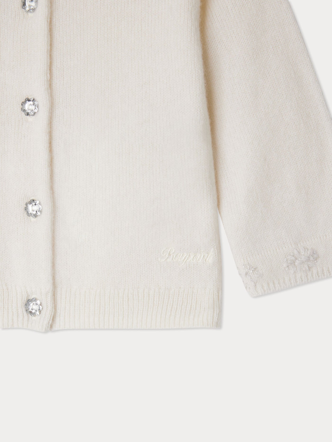 Teyana Hand Embroidered Cashmere Crew Neck Cardigan