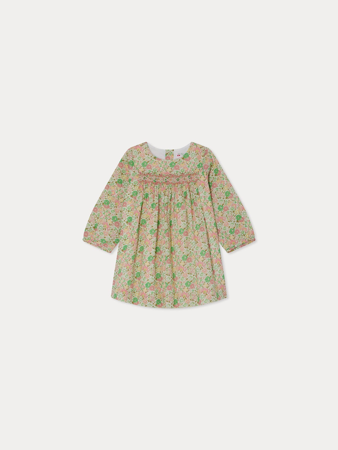 Félicie smocked and embroidered dress in Liberty fabric in organic cotton