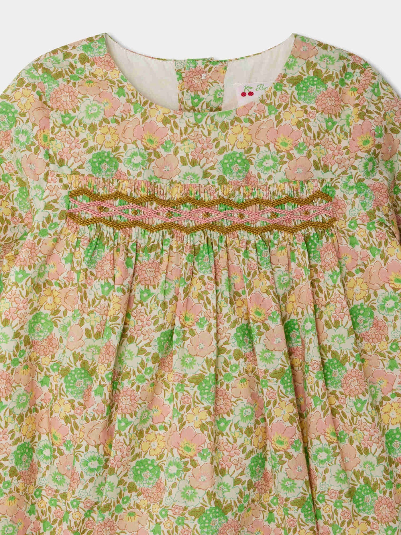 Félicie smocked and embroidered dress in Liberty fabric in organic cotton