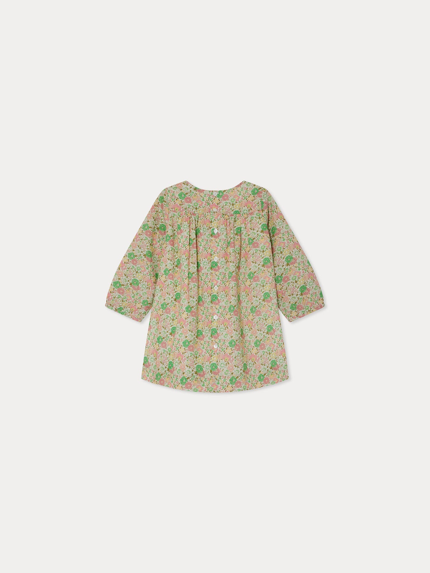 Félicie smocked and embroidered dress in Liberty fabric in organic cotton