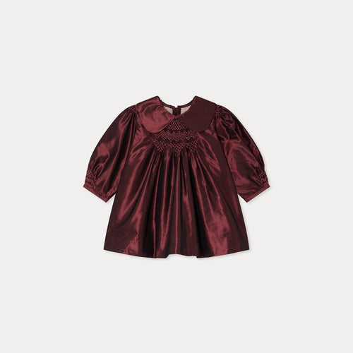 Judy smocked and embroidered silk taffeta dress