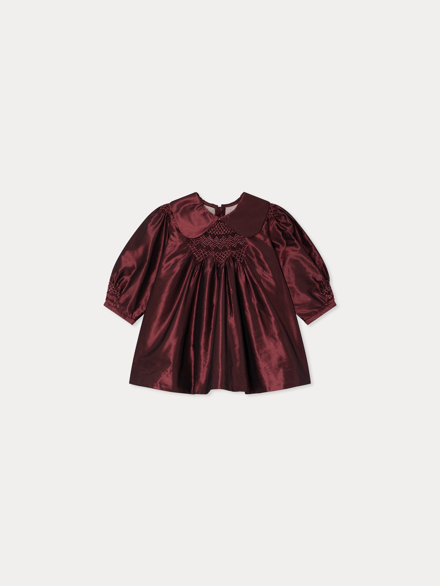 Judy smocked and embroidered silk taffeta dress