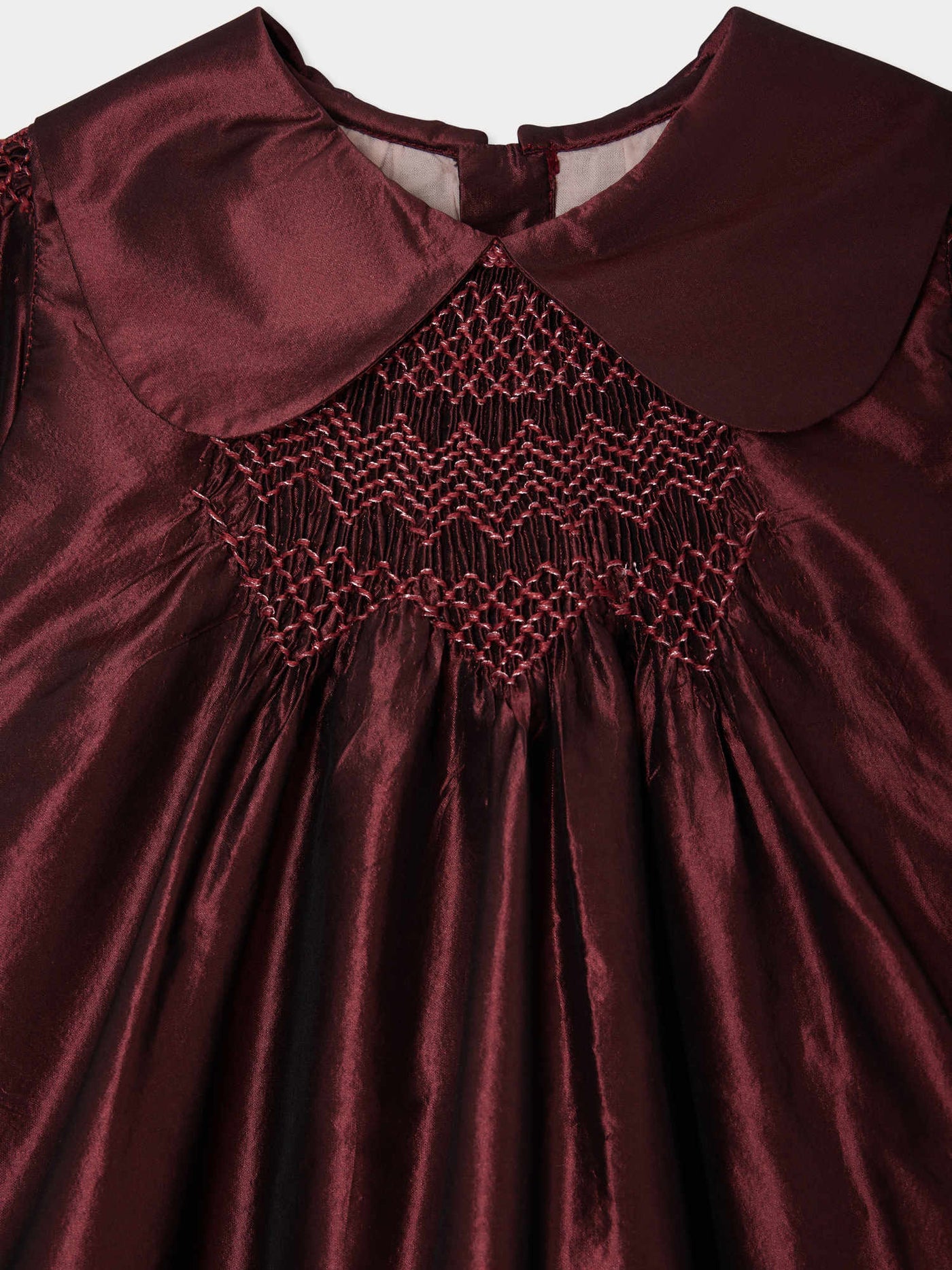 Judy smocked and embroidered silk taffeta dress