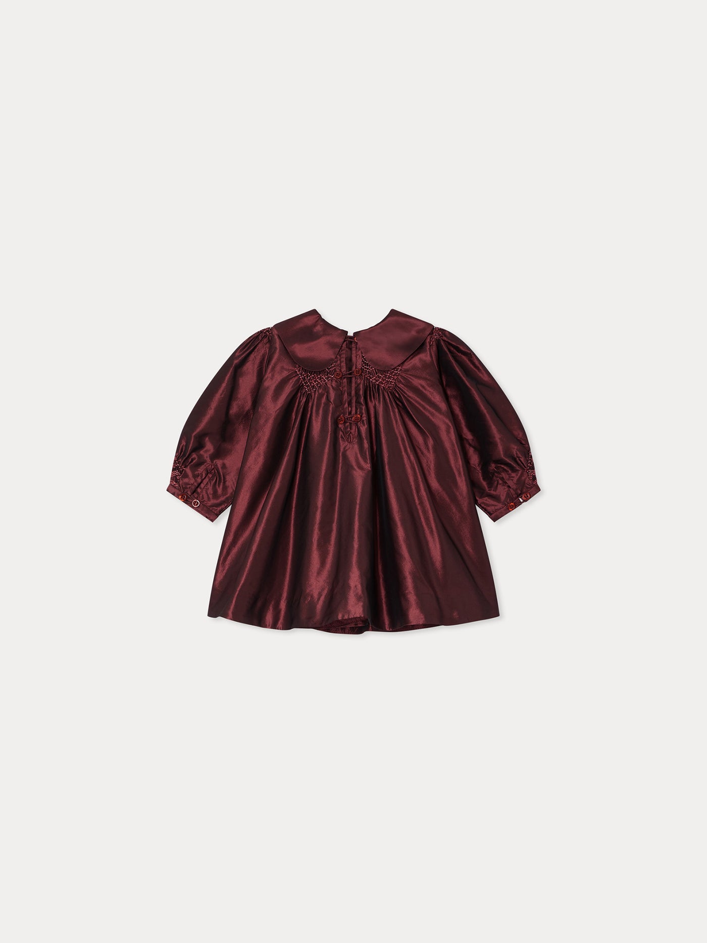 Judy smocked and embroidered silk taffeta dress