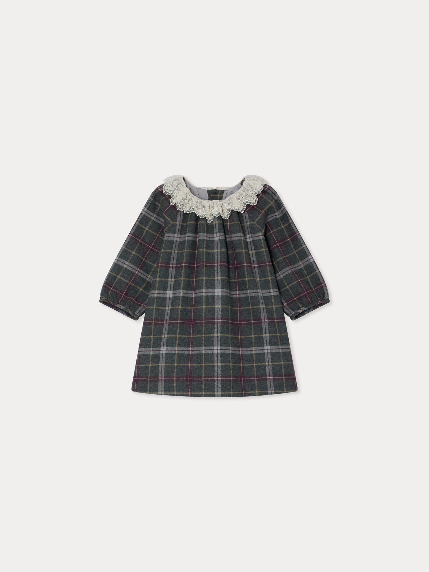 Flavili plaid dress with embroidered tulle collar
