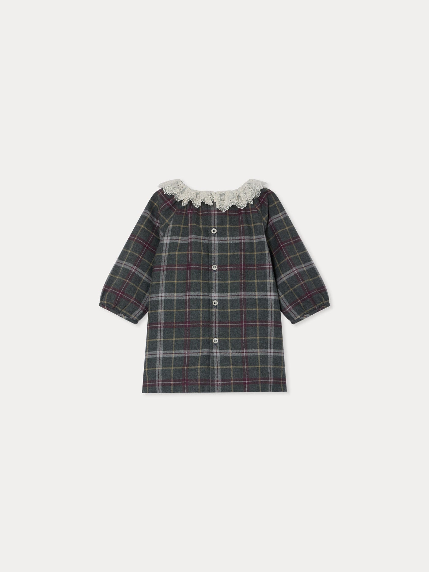 Flavili plaid dress with embroidered tulle collar