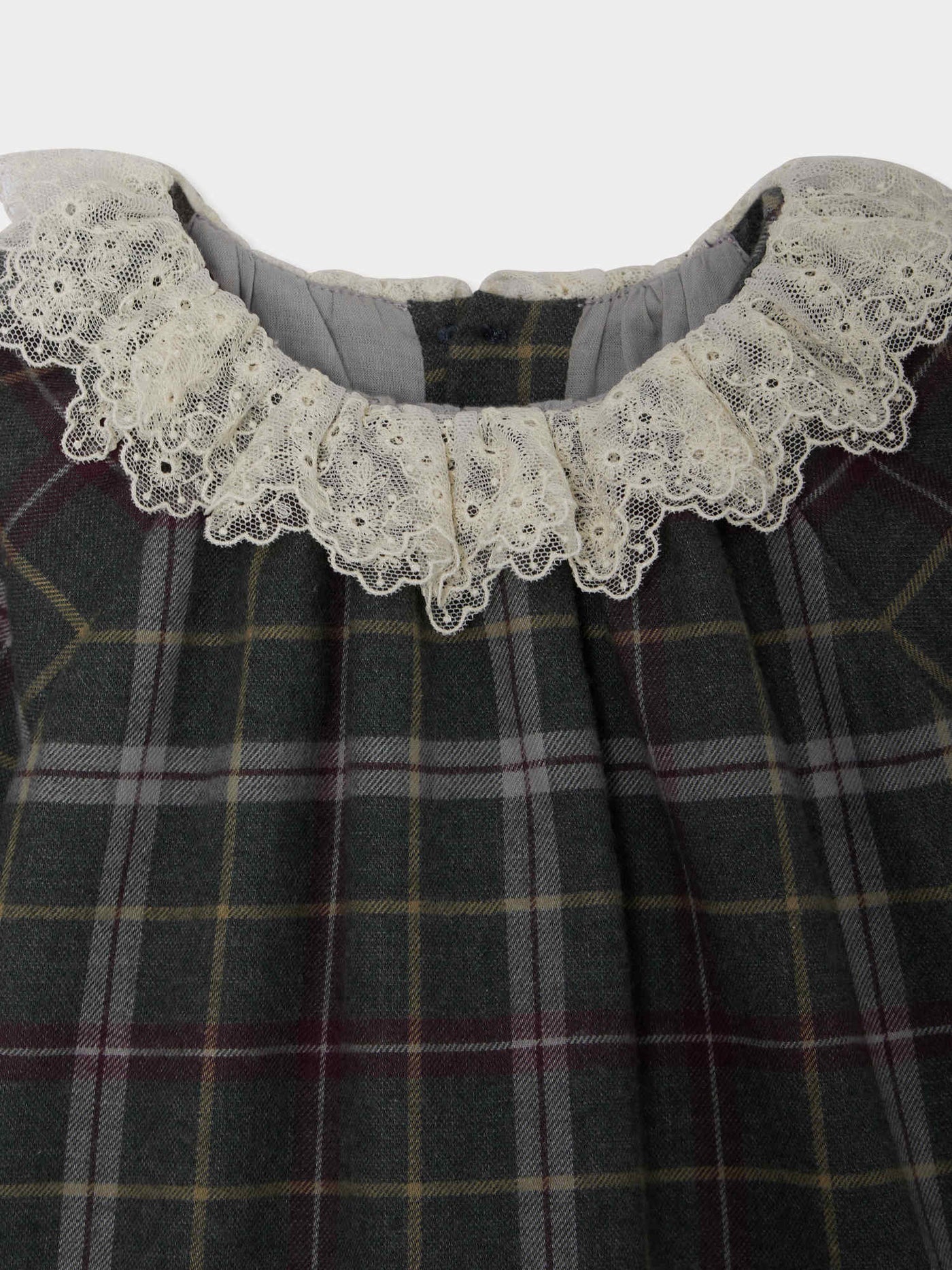 Flavili plaid dress with embroidered tulle collar