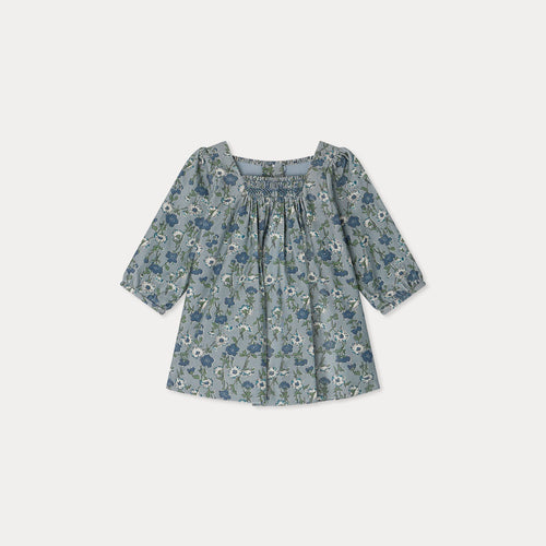 Jada smocked and embroidered dress in Liberty velvet fabric