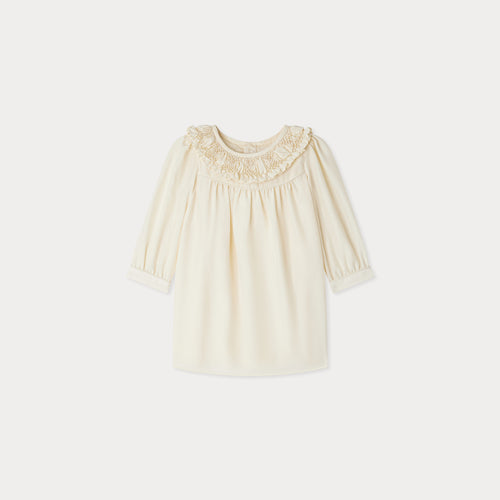 Parma dress with smocked collar and silk embroidery