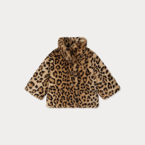 Softness coat in leopard print faux fur