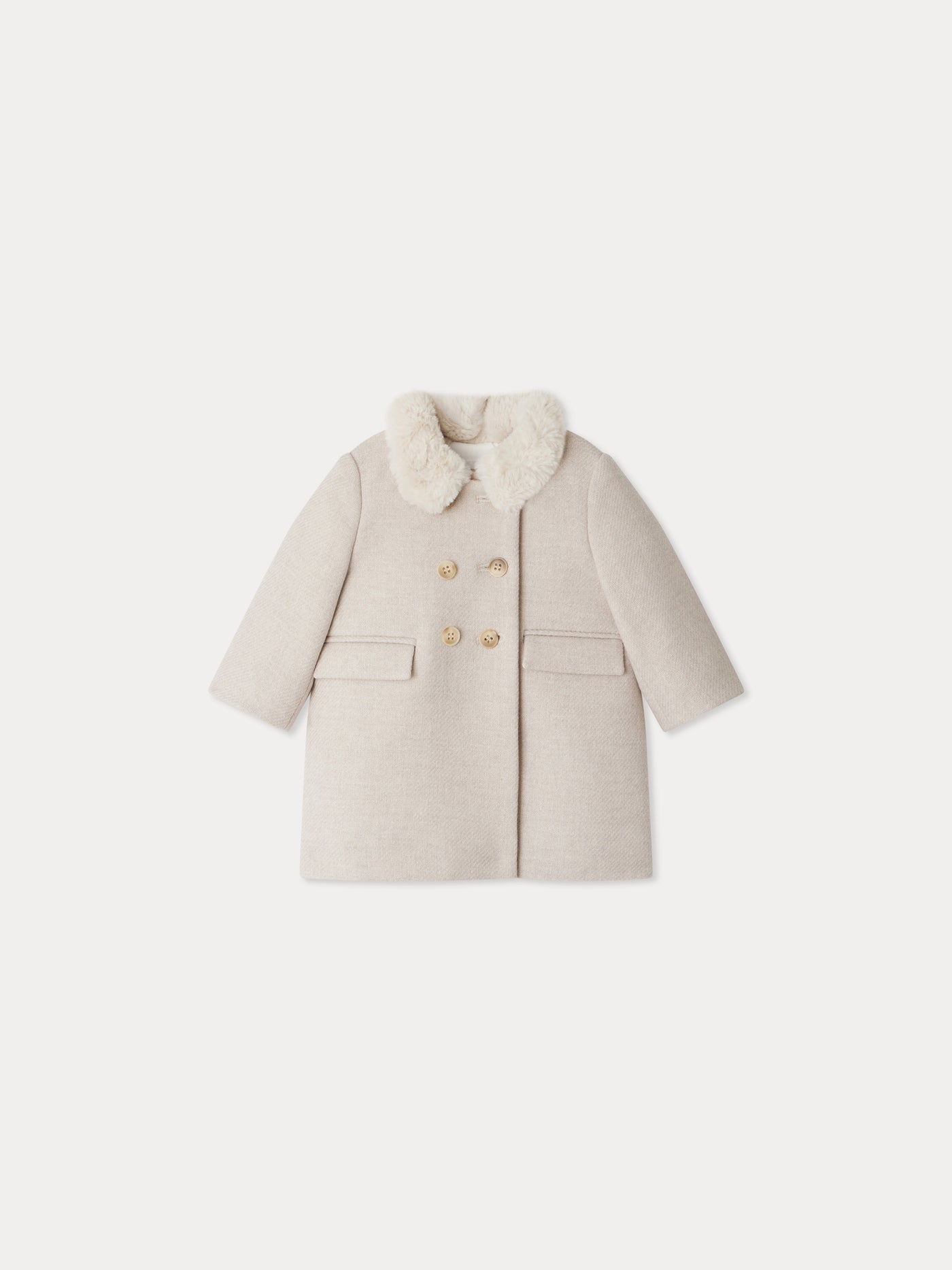 Moka wool coat with a faux fur collar