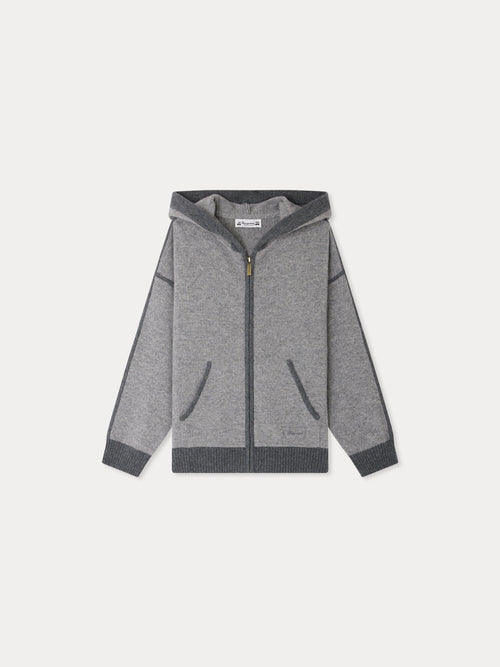 Malik heather grey zip-up hooded cardigan in cashmere