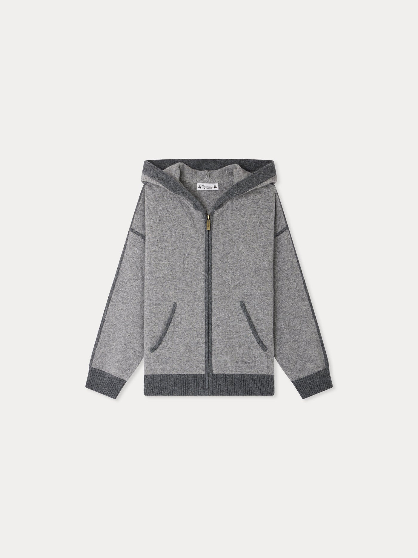 Malik heather grey zip-up hooded cardigan in cashmere