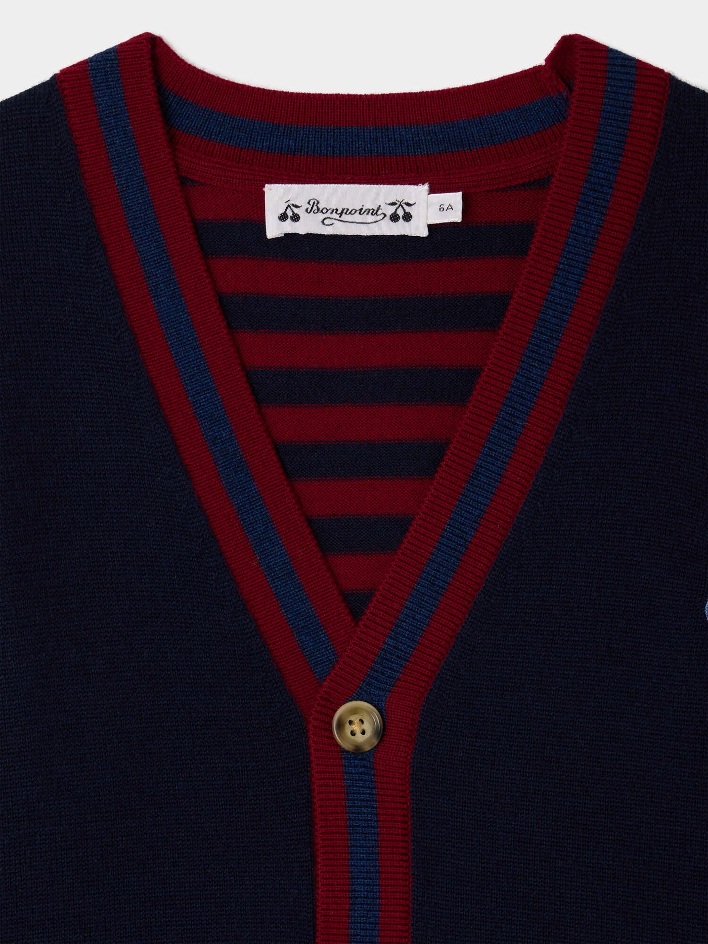 Julian V-neck cardigan with embroidered badge in wool