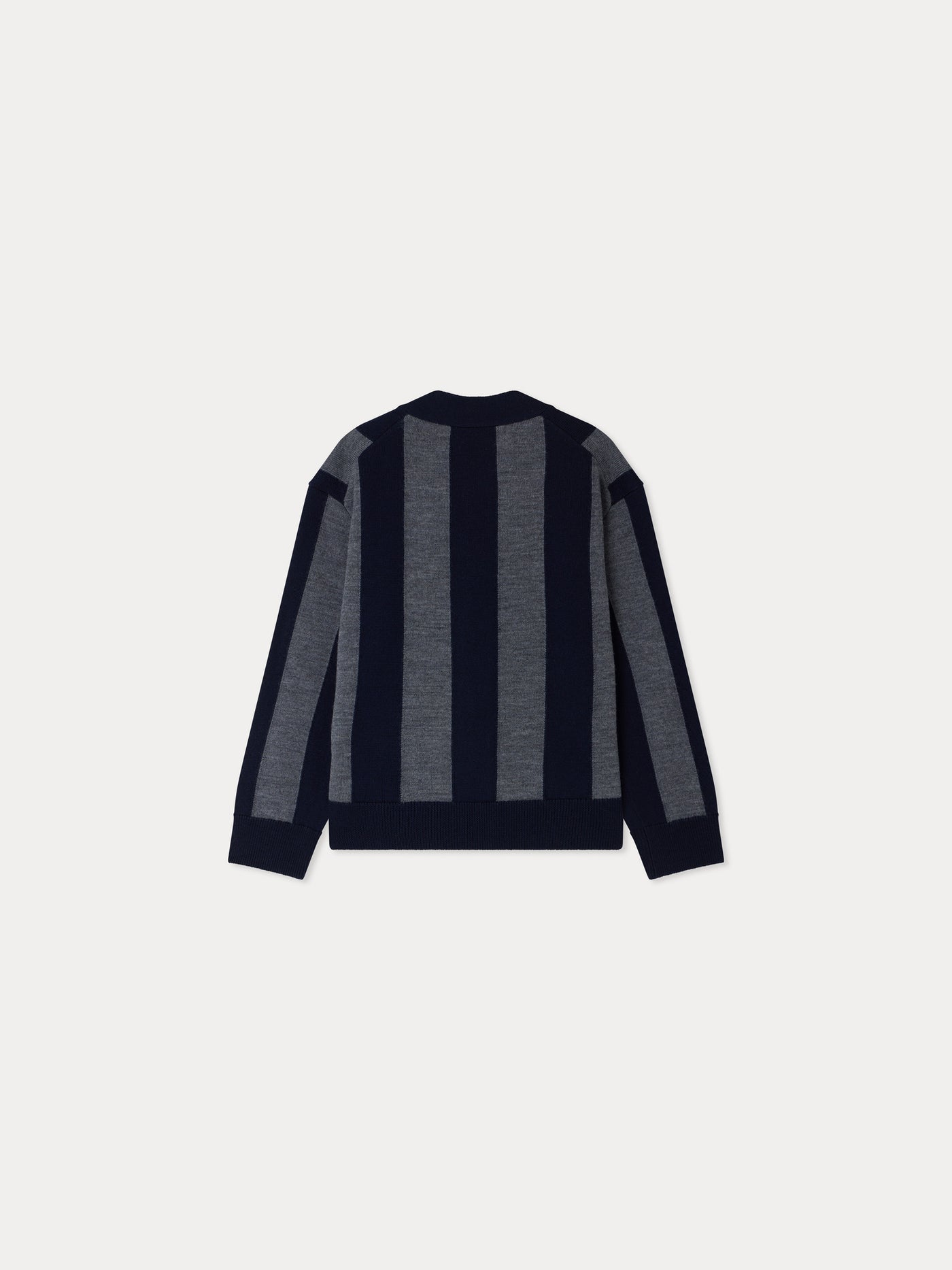 Mandel V-neck cardigan with grey stripes in wool