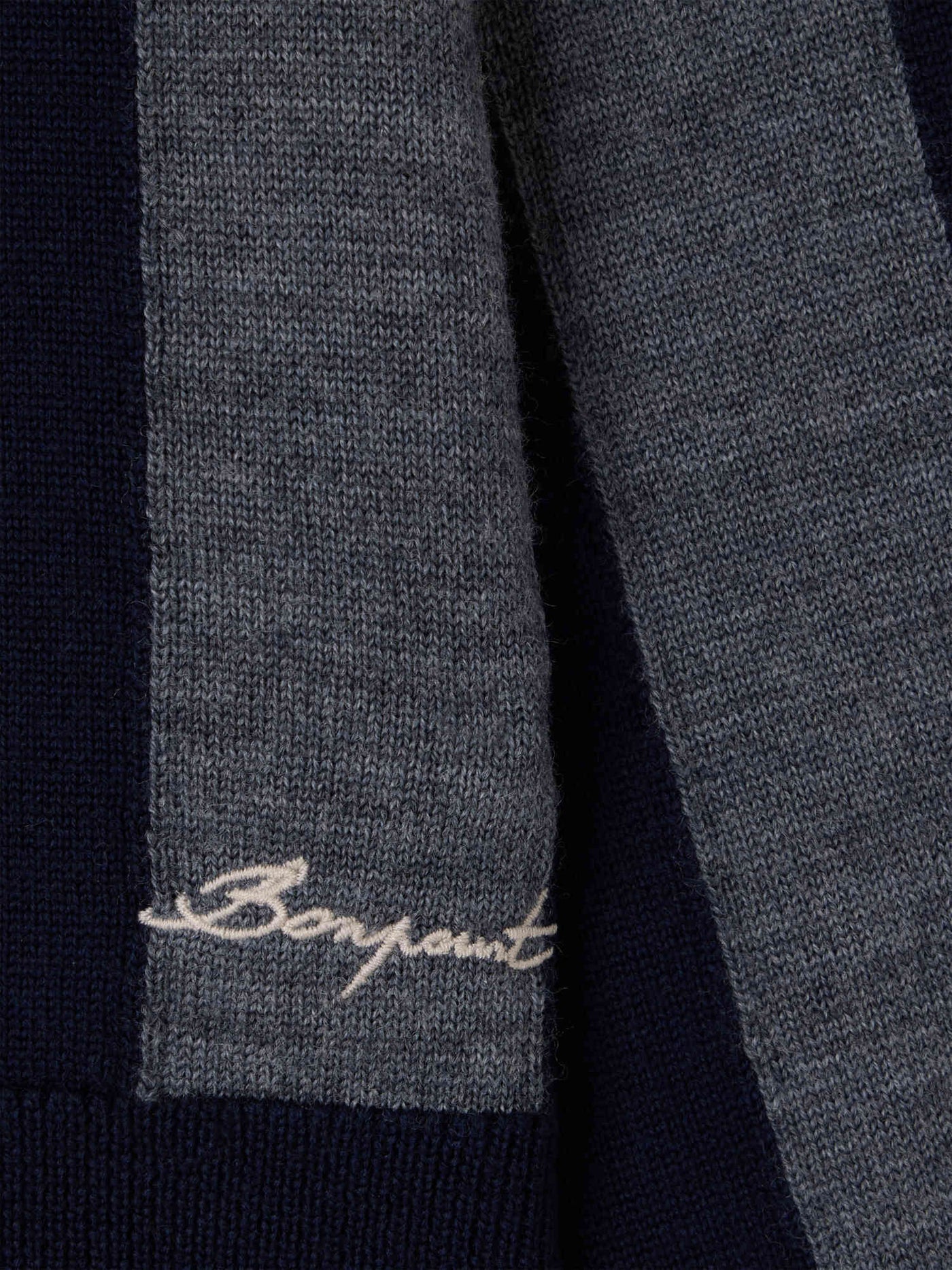 Mandel V-neck cardigan with grey stripes in wool