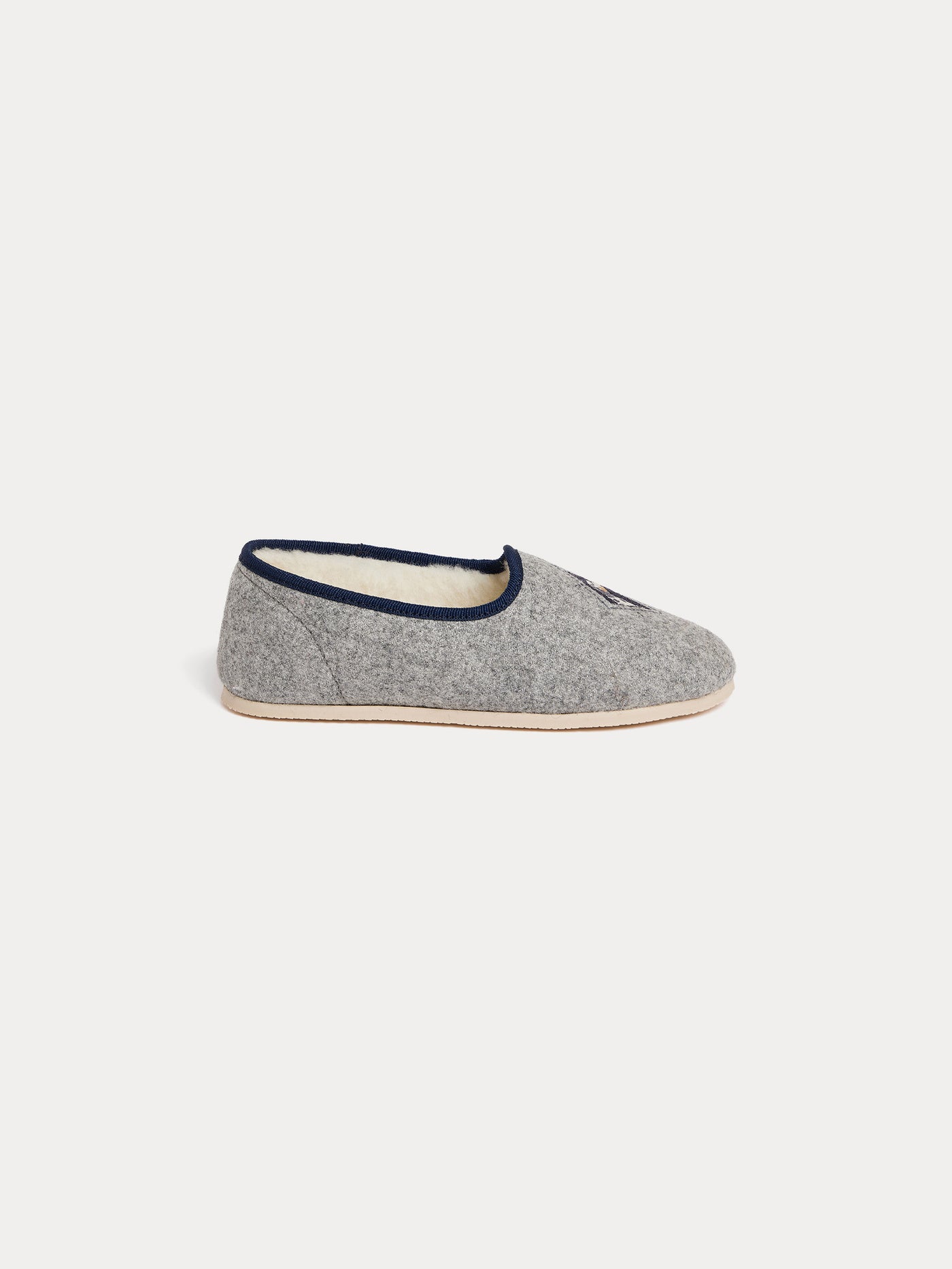 Gib felt slipper with dog embroidery and faux fur