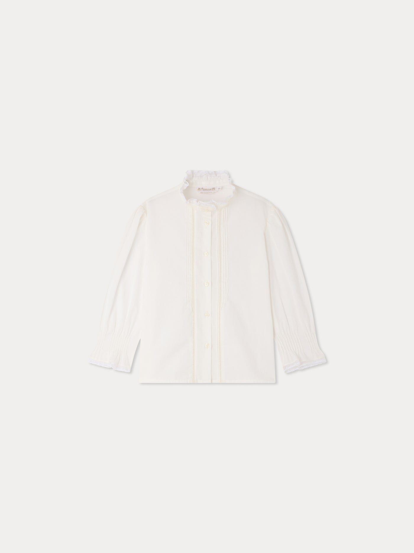 Melba blouse with ruffled collar and Calais lace in organic cotton
