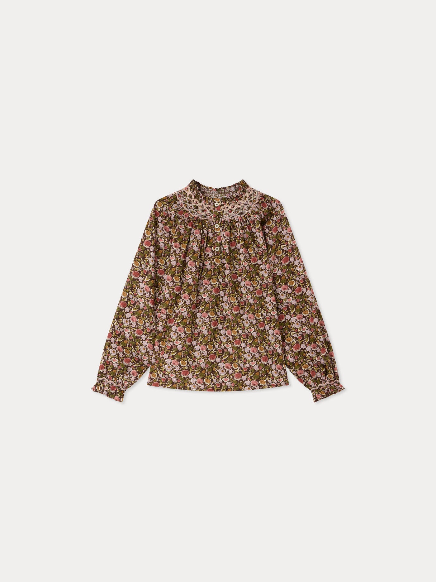 Pétale blouse in Liberty fabric smocked and hand-embroidered organic cotton