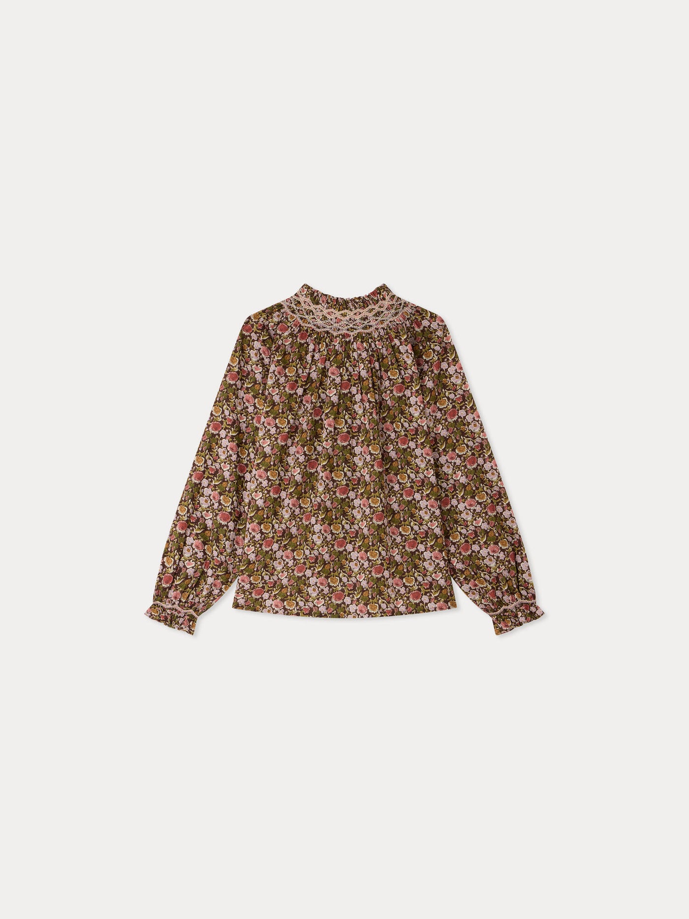Pétale blouse in Liberty fabric smocked and hand-embroidered organic cotton