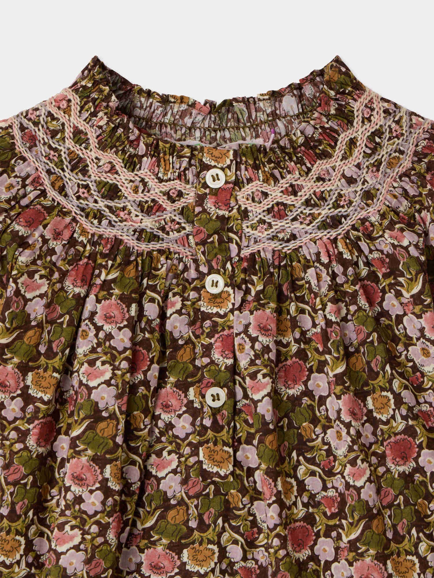 Pétale blouse in Liberty fabric smocked and hand-embroidered organic cotton
