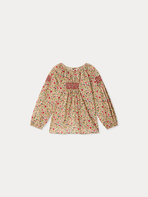 Poldie smocked and hand-embroidered blouse in Liberty fabric organic cotton