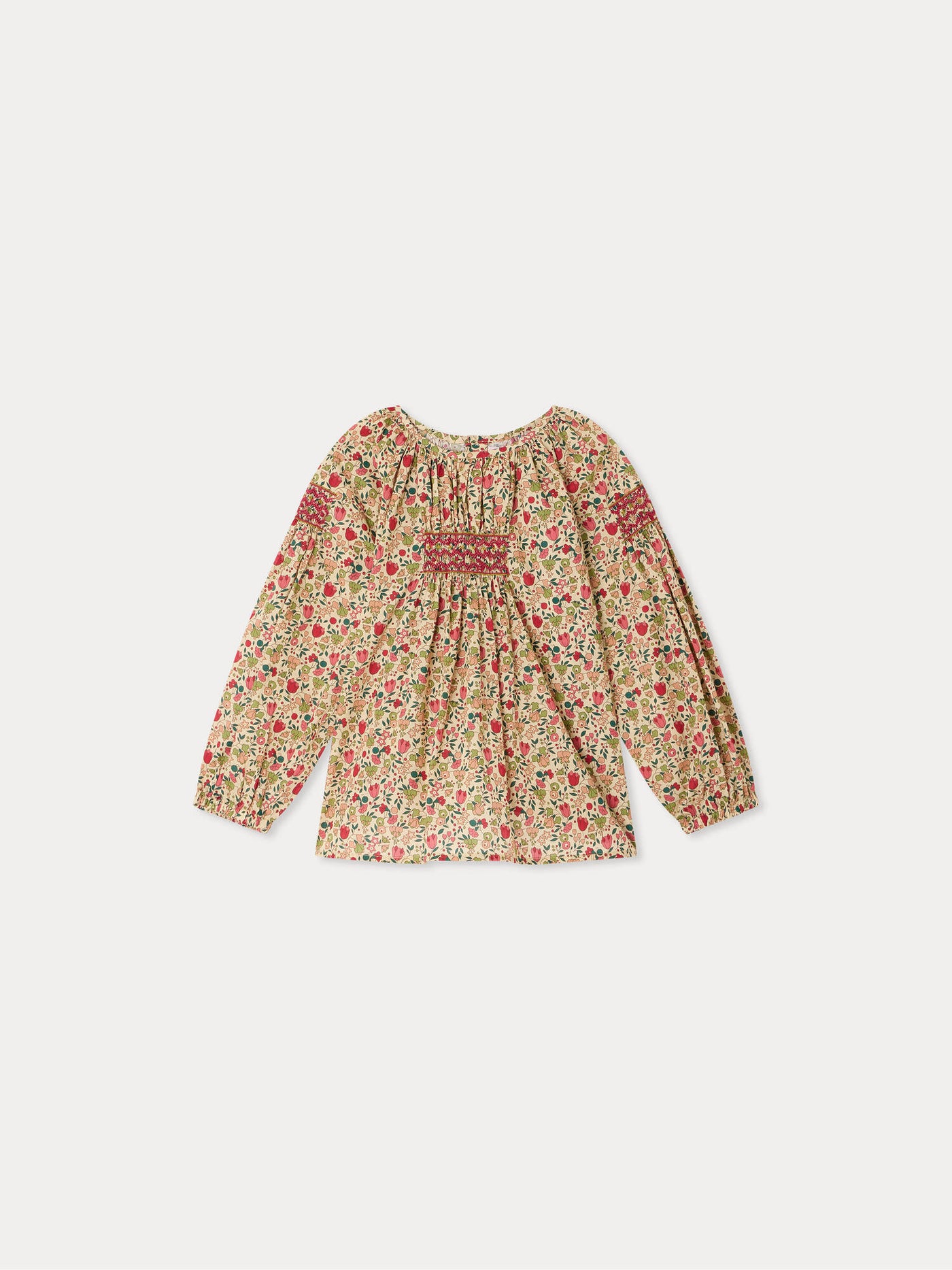 Poldie smocked and hand-embroidered blouse in Liberty fabric organic cotton
