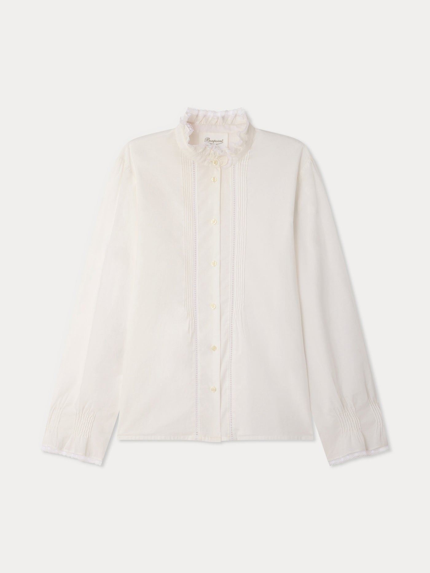 Melba Grown-Up blouse with ruffled collar and Calais lace in organic cotton