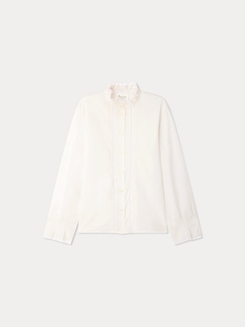 Melba Grown-Up blouse with ruffled collar and Calais lace in organic cotton