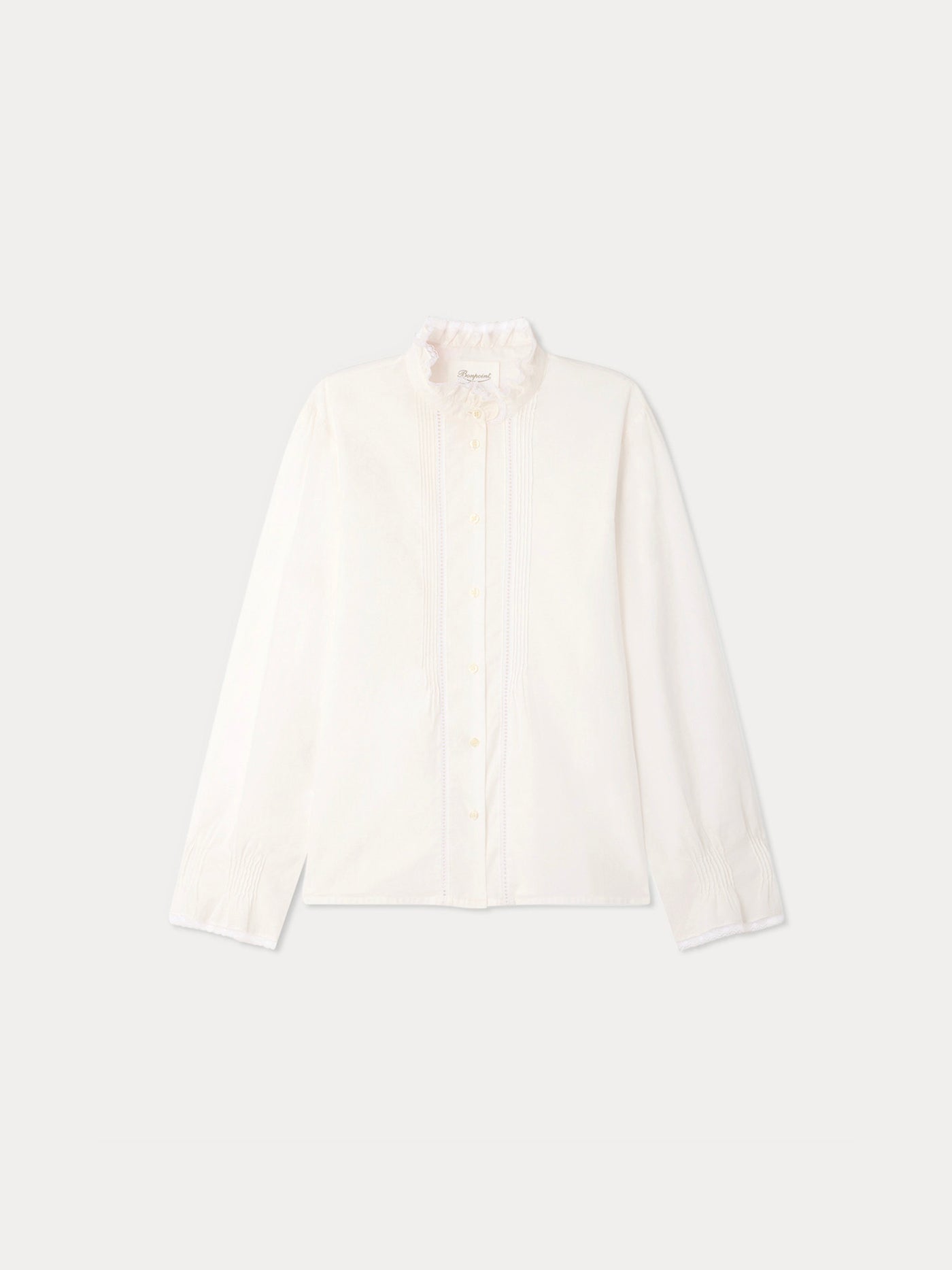 Melba Grown-Up blouse with ruffled collar and Calais lace in organic cotton