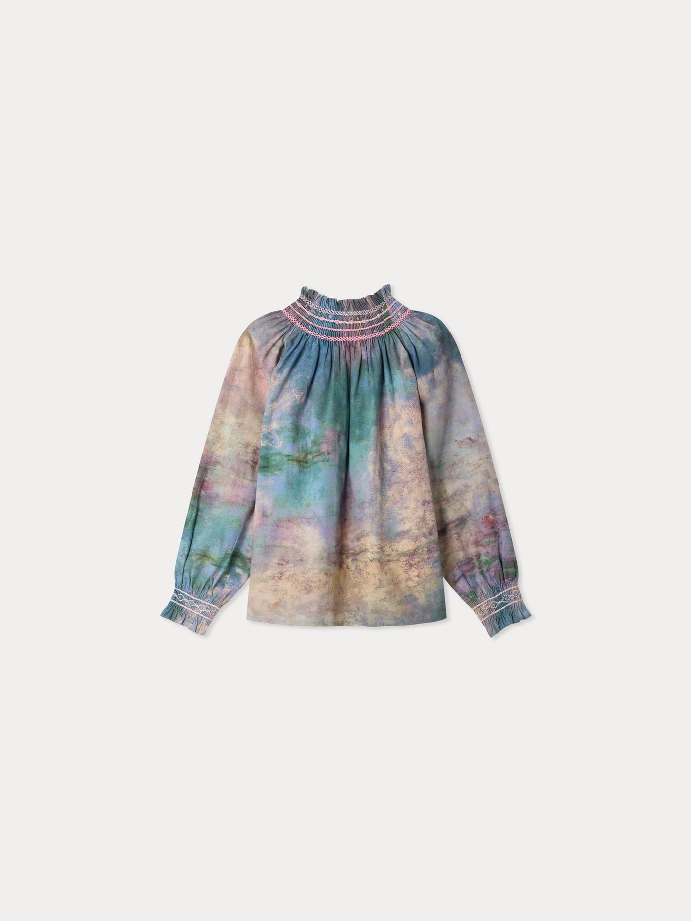 Bonpoint x MoMA Pétale blouse smocked and hand-embroidered in organic cotton
