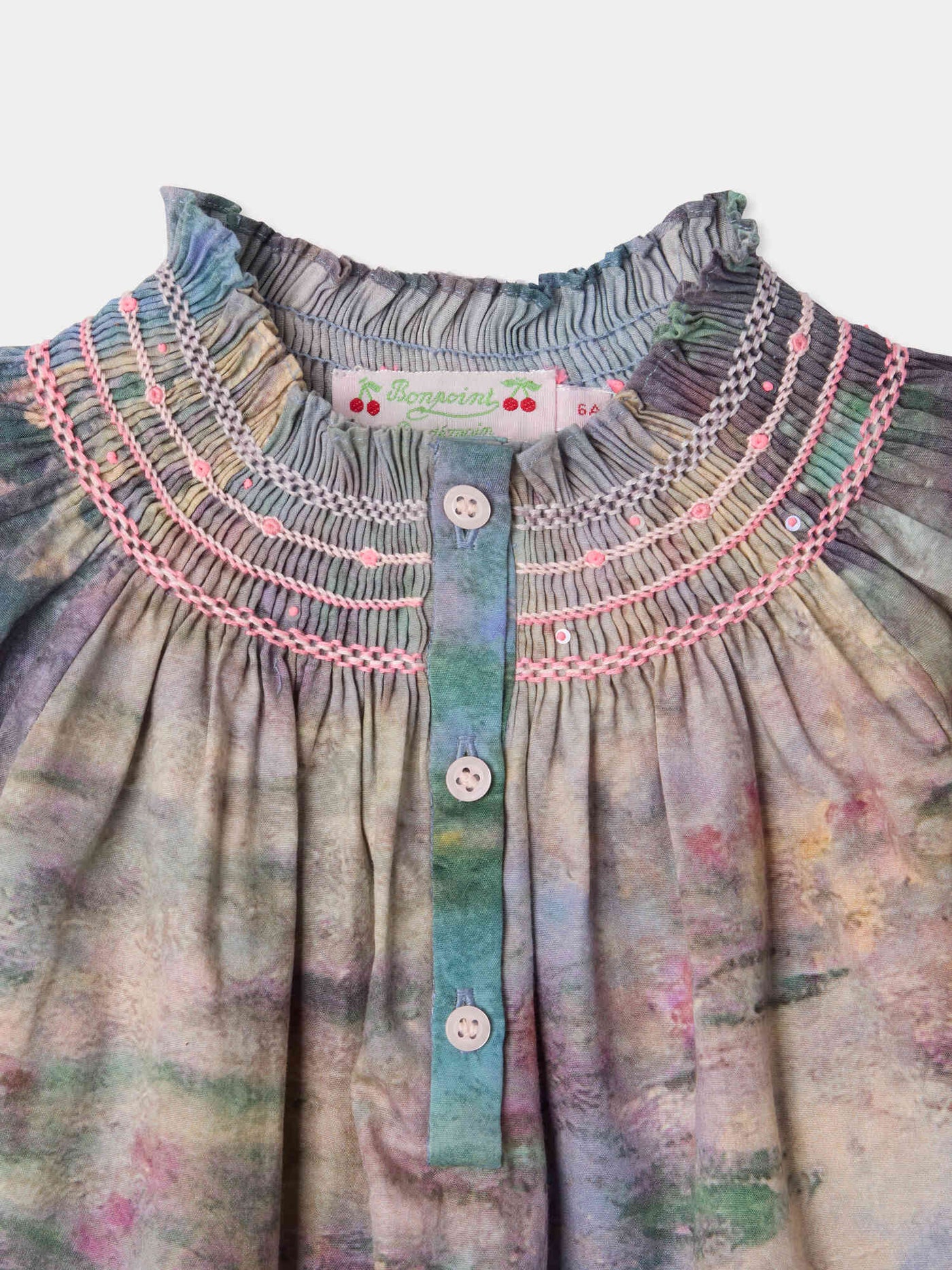 Bonpoint x MoMA Pétale blouse smocked and hand-embroidered in organic cotton