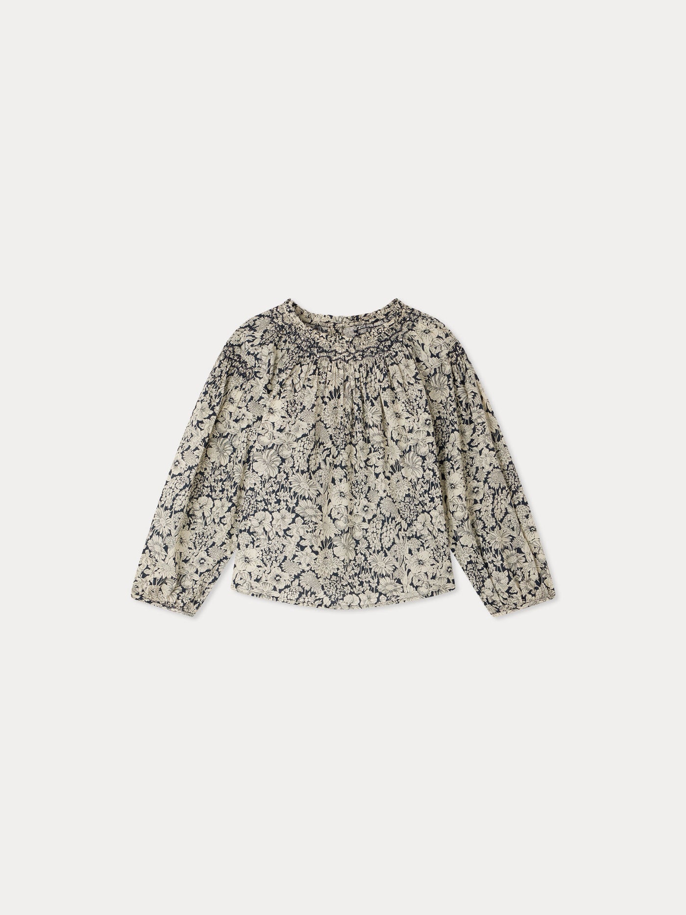 Blouse Blandine in Liberty fabric smocked and hand-embroidered in organic cotton