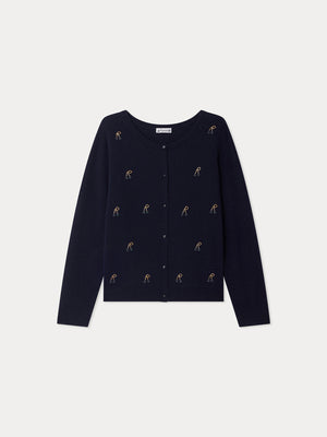 Cardigan Marisha Grown-Up navy with hand-embroidered cherries and pearls in cashmere