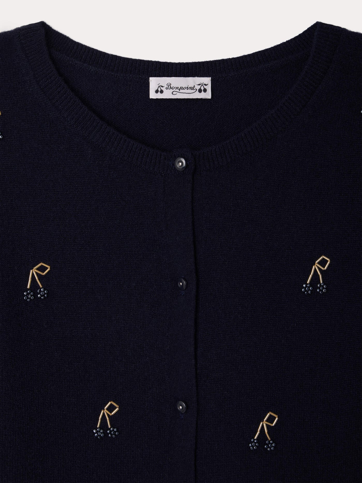 Cardigan Marisha Grown-Up navy with hand-embroidered cherries and pearls in cashmere
